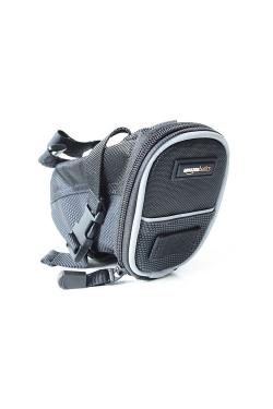 Bicycle saddle bag with fastening strap.